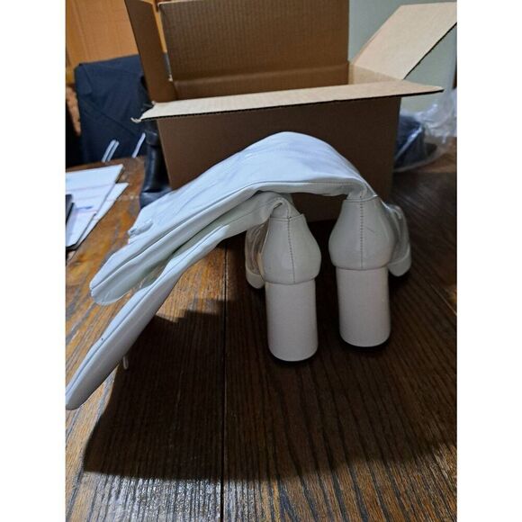 New Size 42 (11) White Long Side Zip Chunky Heel Boots Go Go Boots - Picture 8 of 10